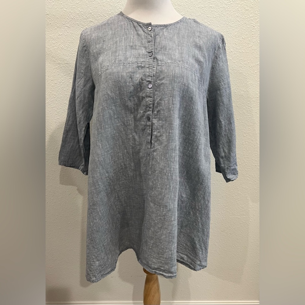 Eileen Fisher Women’s 100% Organic Linen Tunic Top Small Solid Gray Buttons - Picture 1 of 7